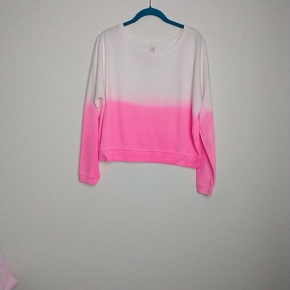 42 Pops Pink Ombre Dip Dye Pull Over Jersey Knit Top Medium - Picture 9 of 9